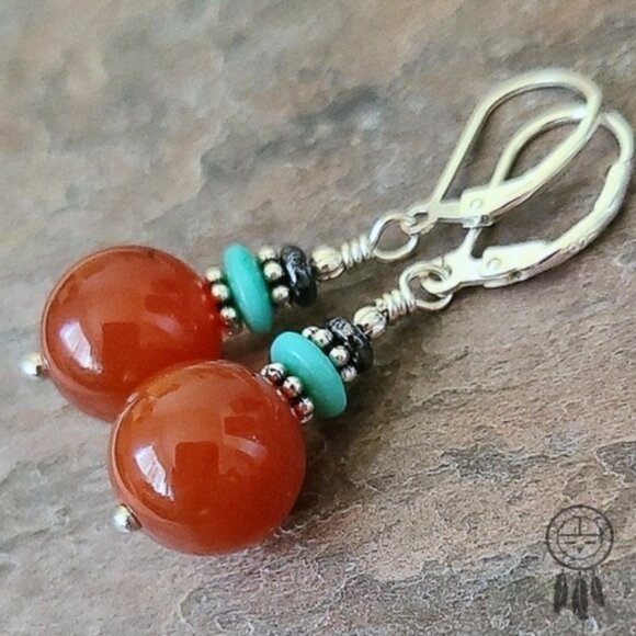 Carnelian Earrings 925 Sterling Silver Leverback - Picture 2 of 8